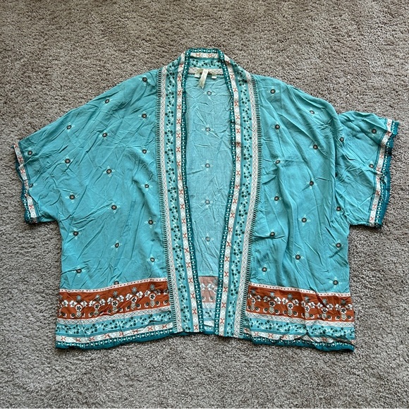 Matilda Jane Light Blue Pink Floral Boho Kimono Shawl XS/S - Picture 2 of 8